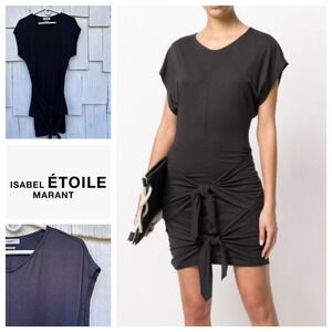 ISABEL‎ ETOILE MARANT Black V Neck Cap Sleeve Tie Front Ruched Dress Size 36/6